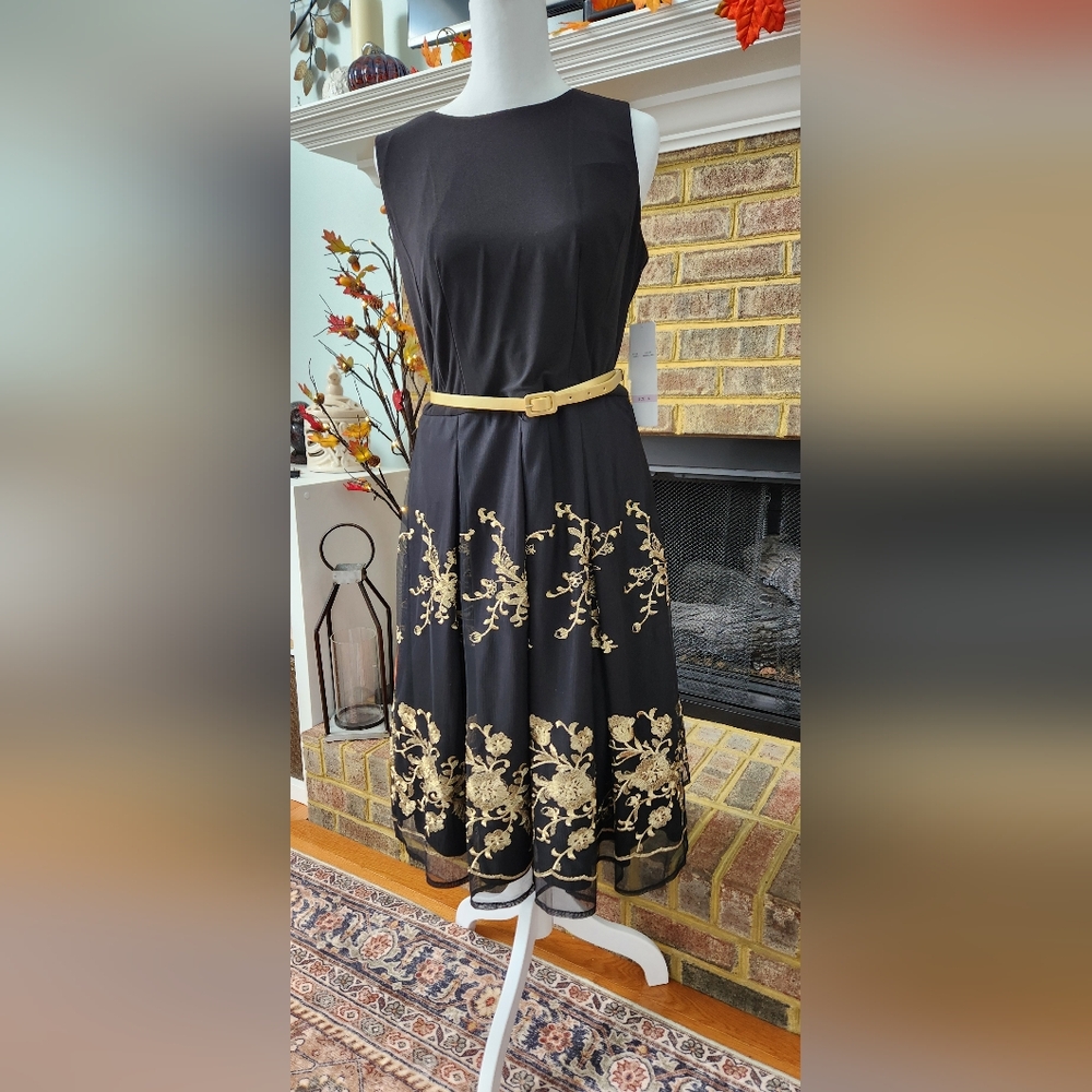 R&K Black Dress with Gold Embroidery